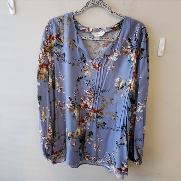 Christopher & Banks blue floral flowy feminine pin tucked blouse plus size 2X - Picture 1 of 7